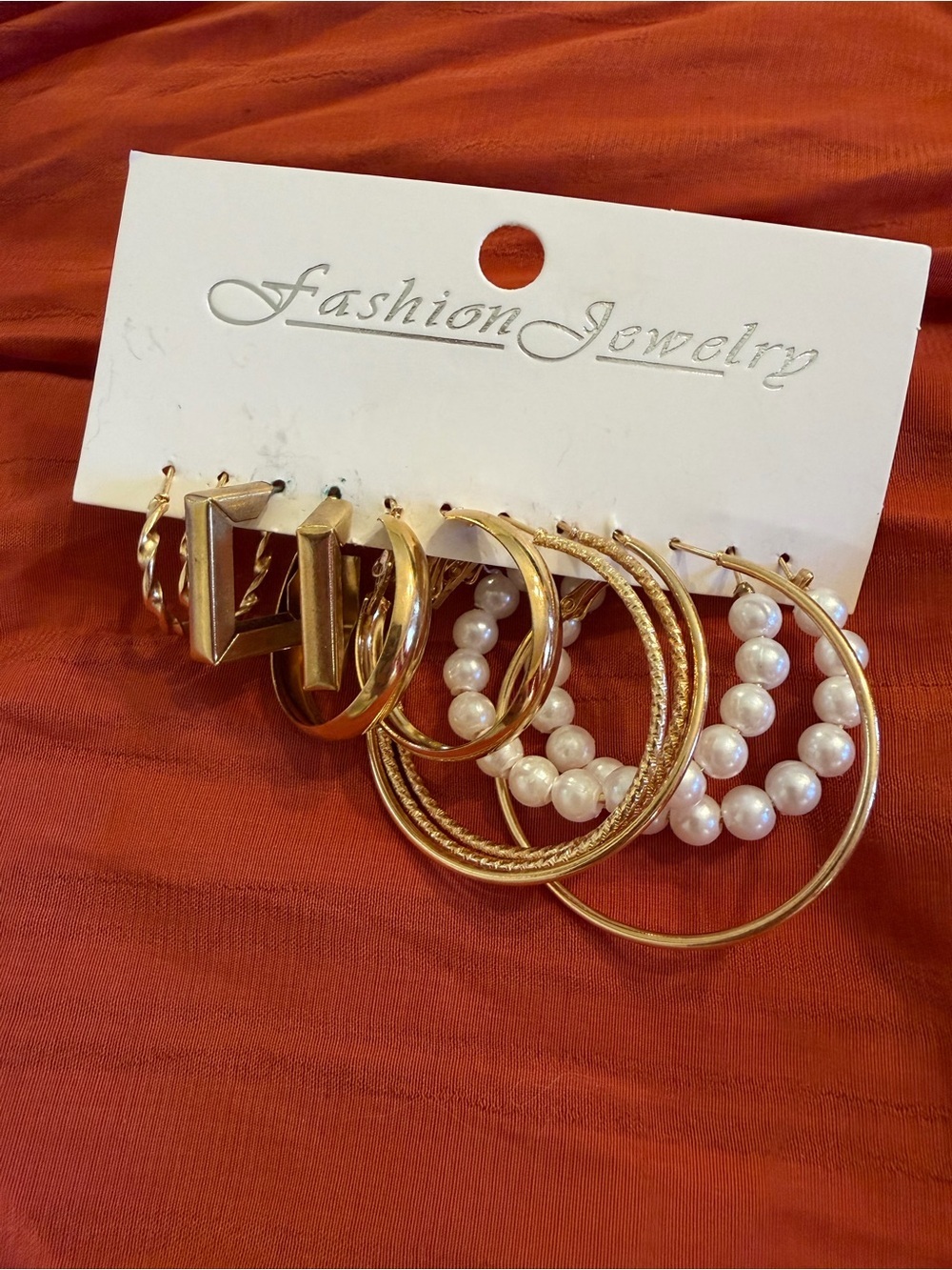 Gold Hoop and Pearl Earring Set - Picture 3 of 3